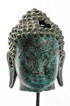 Antique Thai Style Mounted Dvaravati Bronze Buddha Head Statue - 20cm/8&quot; - £292.05 GBP