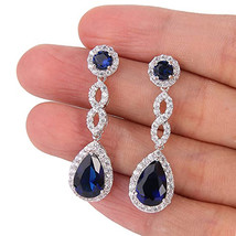 Classic Water Drop Earrings Micro-Inlaid Sapphire Blue Zircon Long Earrings Dinn - £7.91 GBP