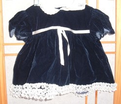 Vintage Baby Dress Cutest One USA Girls Navy Blue Velveteen with White Lacy Trim - £11.03 GBP