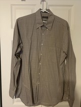 Arrow Button-Down Brown Blue &amp; White Check Shirt Mens Sz L 16  34 - 35 - £9.78 GBP