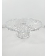  Vtg Crystal Pedestal Cake Stand-Etched Cabbage Rose And Diamond Point D... - $67.68 CAD
