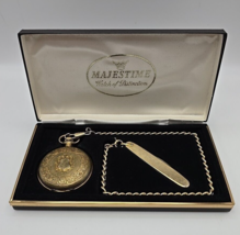 Vintage Majestron Majestime Gold Tone Quartz Pocket Watch w/ Pocket Knife *READ* - $29.02