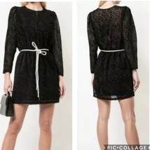 Robert Rodriguez NWT Sheer Velvet Belted Long Sleeve Mini Dress Black Size 2 - £82.19 GBP