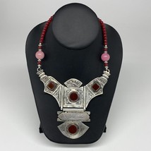 Turkmen Necklace Antique Afghan Tribal Red Carnelian Beaded V-Neck, Necklace T61 - £23.49 GBP