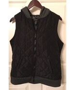Style &amp; Co Women’s Black Gray Quilted Hooded Vest Size:M EUC - $36.63 CAD