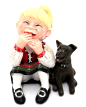 Candy Design Norway Laughing Girl and Black Dog Figurine 2&quot; - £14.81 GBP