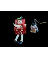 Snowman Christmas Ornament Set Lot 2 Snowmen Popping Out of Box &amp; On Ice... - $23.57
