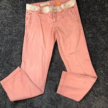 Anthropologie Chino Pants Pink Size 26P Embroidered Floral Waist  30x28 actual - £17.69 GBP