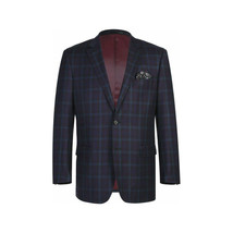 Men's Soft Wool Sport Coat English Plaid Window Pane 556-7 Plum Blue Renoir image 8