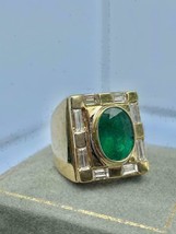 Men&#39;s 3Ct Simulated Emerald CZ Vintage Wedding Ring Yellow Gold-Plated Silver - £95.60 GBP