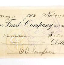 1913 Kineo Trust Company Bank Check E.A. Sampson Dover Maine Signed 4113... - $19.99