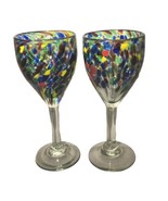 Pair Hand-blown Stemmed Wine Glasses Multicolor Confetti Swirl Heavy Wei... - £27.05 GBP