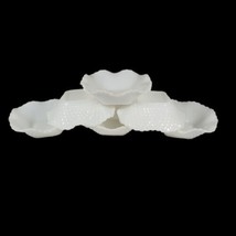 VTG Hazel Atlas Milk Glass Ruffle Edge Diamond Quilt Pattern Candy Dish Bowl Set - £51.86 GBP