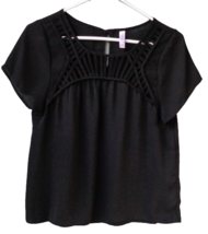 Black Semi Sheer Cage Style Cutout Blouse Top Jr Junior Sz M Short Sleeves - £6.99 GBP