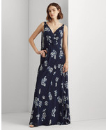 Lauren Ralph Lauren Sz 6 Georgette Floral Gown Long Dress Navy Cape Styl... - £69.81 GBP