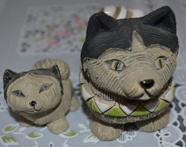 Pair Unusual Husky Dog Figurines with Porcelain tail &amp; Ceramic body - £19.81 GBP