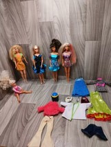 Barbie Lot Of 5 In Great Condition With Outfits And Jewelry, Stands Incl... - $27.69