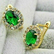 4Ct Oval Cut Simulated Emerald Diamond Halo Stud Earrings 14K Yellow Gold Finish - £113.92 GBP