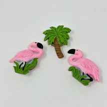 Pink Flamingo &amp; Palm Tree Resin Button Covers 1-1.5 Inch Crafting Pink Green - £10.16 GBP