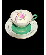 Vintage Aynsley Green Corset Shape Wild Flower Bone China Cup Saucer 1136 - €80,63 EUR