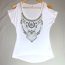 Cache White Cold Shoulder Shirt Women’s XS Embellished Blouse Top Spring Summer - £30.03 GBP