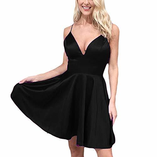 Kivary Plus Size Spaghetti Strap V Neck Short Formal Prom Homecoming Dress Black