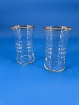 2 VINTAGE Anchor Hocking 1940&#39;s Gold Rimmed Hourglass Shape Ribbed Glasses - £8.79 GBP