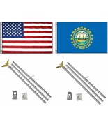 AES 3x5 3&#39;x5&#39; USA American w/State of New Hampshire Flag w/Two 6&#39; Alumin... - £26.68 GBP