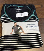 Tommy Bahama Mens 2 Piece pajama Set M Logo Nwt Black White Striped - $34.91