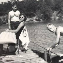 Dock Family Lake Sunglasses Old Original Photo BW Vintage Photograph Picture - $15.95