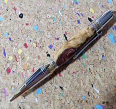 Maple Burl Wooden Pen Hybrid with Mixed Red Resin and Glitter and a Tita... - $44.99