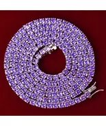 4MM 5AAA+ CZ Hop Hip Ice Out Purple Tennis Chain 14k White Gold Over 16-... - $47.99