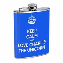 Keep Calm Charlie Unicorn Hip Flask Stainless Steel 8 Oz Silver Drinking Whiskey - £7.86 GBP