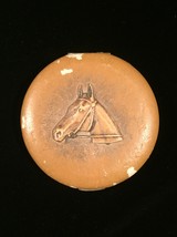 Vintage 1940s Tan Leather Horse Portrait Makeup Compact with Mirror - £18.38 GBP
