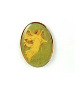 Vintage Lady&#39;s Oval Lapel Pin Brooch, Flying Angel, Acrylic Cover, Brass... - £15.60 GBP