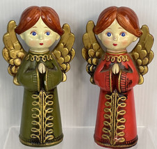 Two Vintage Hand Made Painted Praying Angel Plaster Japan 7.5&quot; Christmas... - £17.33 GBP