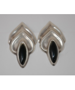 Mexico 925 Sterling Silver Black Onyx Inlay Scalloped Clip-on Earrings - €43,11 EUR