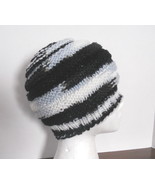 Hand Knitted Child&#39;s Acrylic Yarn Grow Hat - Black/White/Gray  - £15.65 GBP