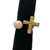 Brass Cross Ring Handmade Rhinestone Goth Religious Open Sz 5.5 or 6 Victorian  - £13.21 GBP
