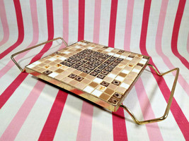 Awesome Mid Century 1950&#39;s Mosaic Tile Trivet in Brass Finish Stand with... - £12.78 GBP