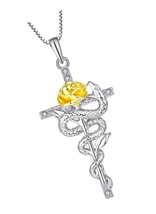 Silver Cross Necklace Snake and Rose Flower Set - $253.55
