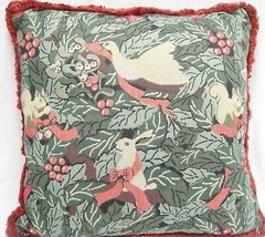 Tapestry Christmas Wildlife Throw Pillow 18&quot; Made in France CSI Tapisser... - £14.78 GBP