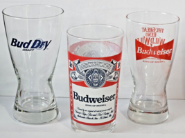 Lot of 3 Budweiser Bud Dry Pub Style Beer Glasses The Great Reno Wild Wi... - $14.92