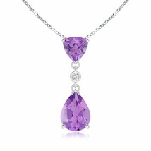 and Pear Amethyst Drop Pendant with Diamond in Silver (Grade- A, Size- 8x6MM) - £155.49 GBP