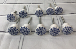 Renovators Painted Porcelain Blue White Floral Cabinet Drawer Knobs Pull... - £18.64 GBP