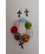 7 Virtues Glass Beaded Bracelet  With Cross And Cross Earrings - $267.20 MXN