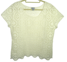 DKNY Women&#39;s XL Off White Crochet Lace Short Sleeve Top - £13.14 GBP