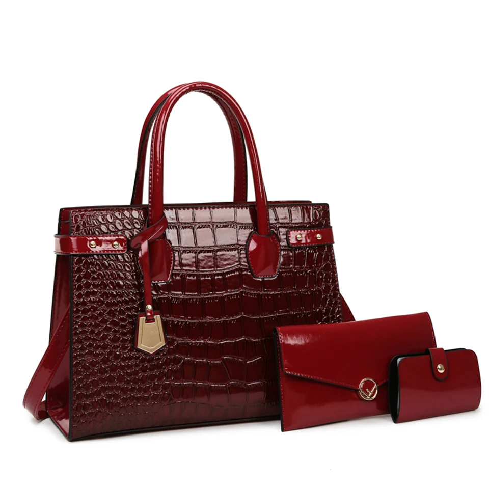 Pantent Leather Women Messenger Bags Crocodile  Crossbody Shoulder Hand bags For - £41.08 GBP