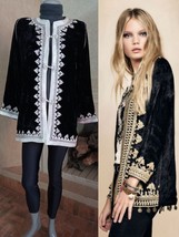 Luxury Black Embroidered velvet Jacket for women with Silver, Moroccan tunic - £200.63 GBP