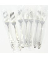 UNF11 Dinner Forks 7-1/4&quot; Floral Cameo Rose Japan Stainless Lot of 7 NEW - $898.38 MXN